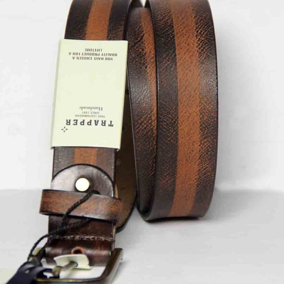 Trapper Brand Handmade Leather Belt Brown Orange Men's Size 44-46 - Picture 1 of 4